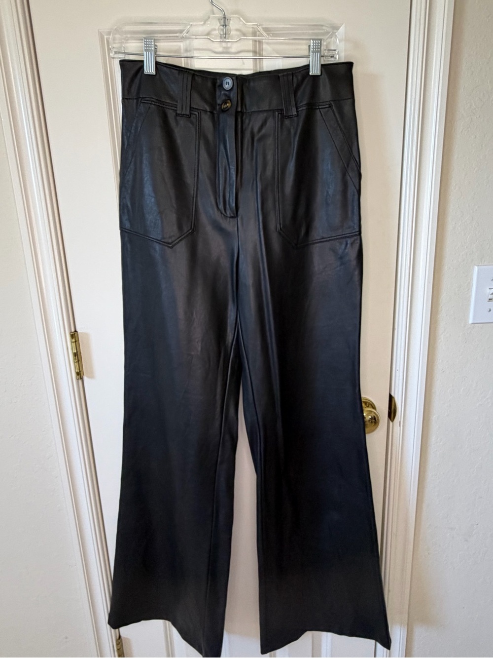 Maeve by Anthropologie Black Vegan Leather Wide-Leg Pants size 14T